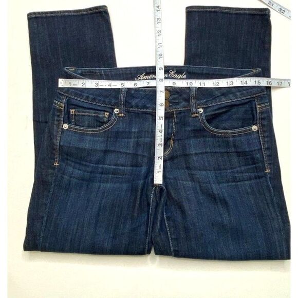 AMERICAN EAGLE AEO Artist Dark Wash Denim Cropped Jeans sz 4 - Picture 2 of 6
